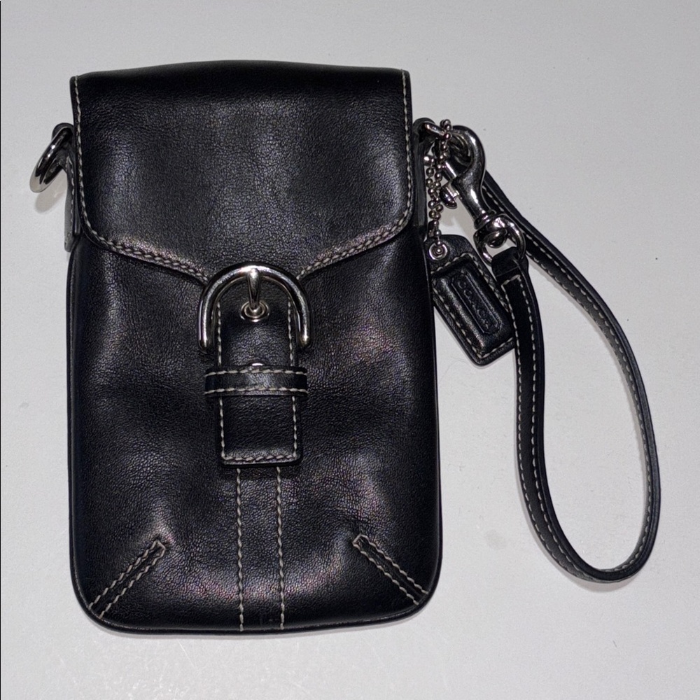 Coach Black Vintage Y2K Soho Wristlet Coach Black Leather Cell Phone Holder Y2K - Picture 3 of 16